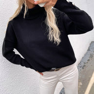 Damen Rollkragenpullover mit gestreiftem Design und dekorativen Knöpfen WW