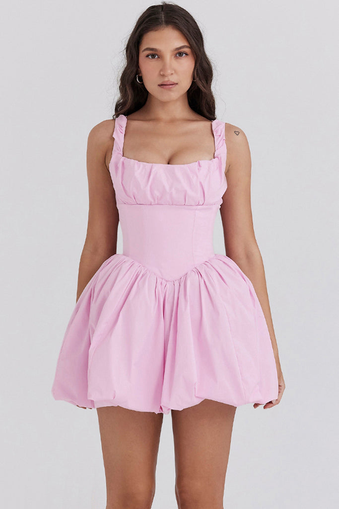 Damen Ballonkleid mit gerafftem Oberteil und schwingendem Rock WW