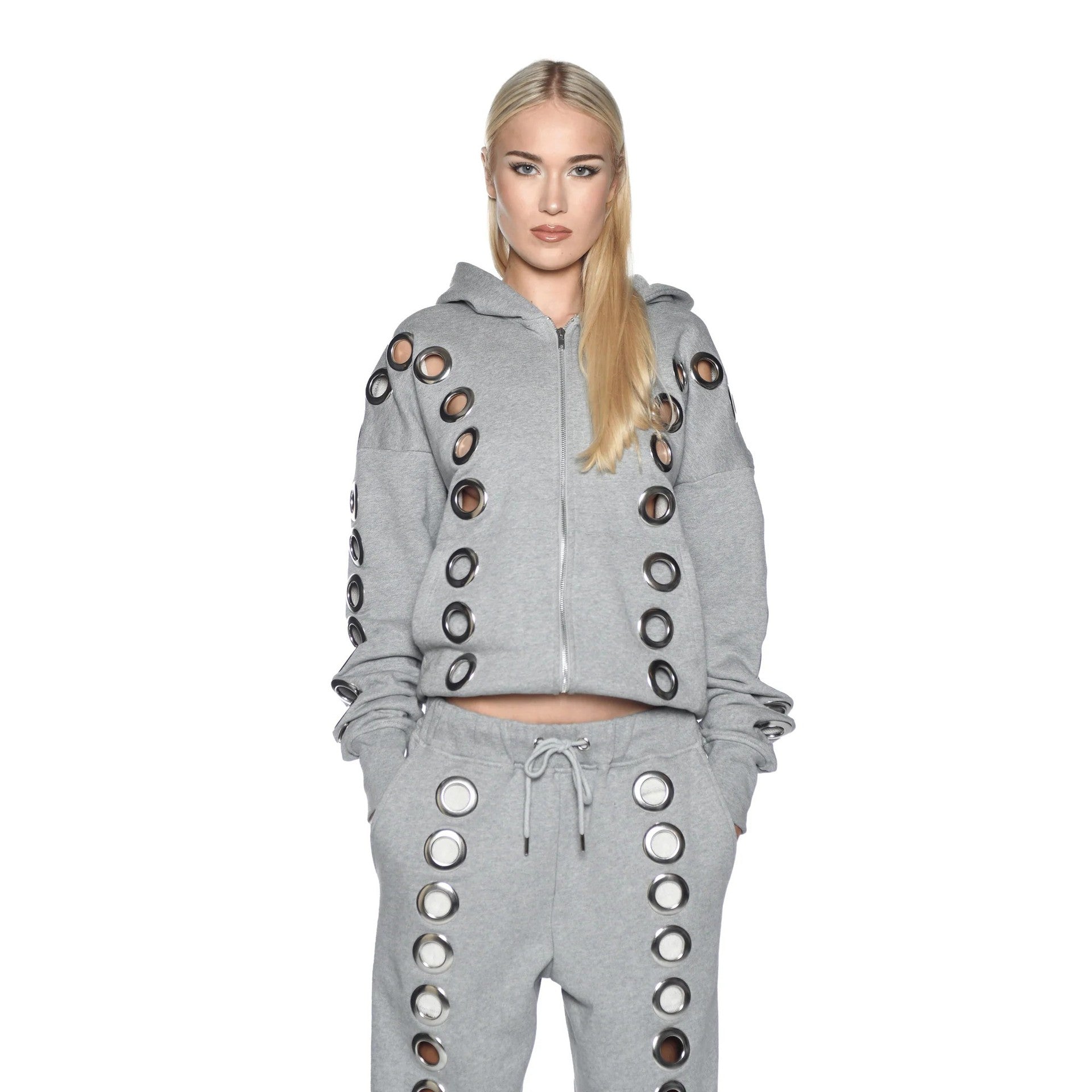 Damen sportliches Hoodie-Set mit dekorativen Ösen WW