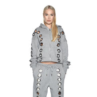 Damen sportliches Hoodie-Set mit dekorativen Ösen WW