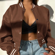 Damen Sportliche Collegejacke im modernen Design mit kontrastierenden Streifen WW