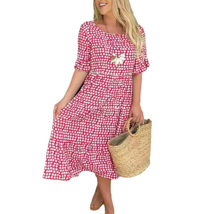 W&W Mode | Sommer Rundhals Bedrucktes Kurzarmkleid