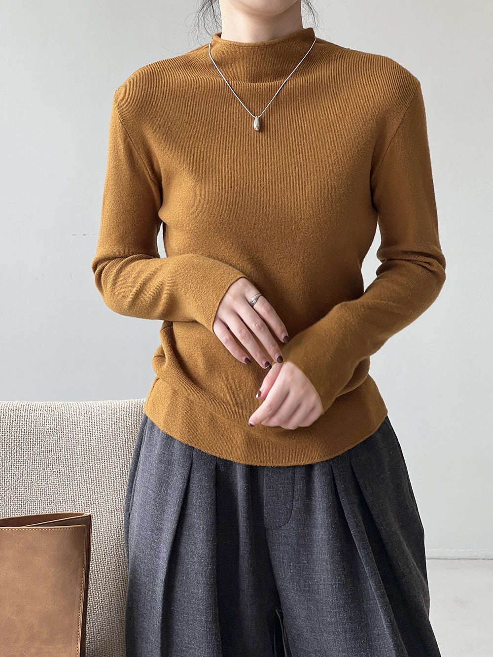 W&W Mode Halbturtleneck gebürsteter Soft-Touch-Pullover