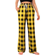 Damen Bequeme Karohose mit elastischem Bund und Seitentaschen WW