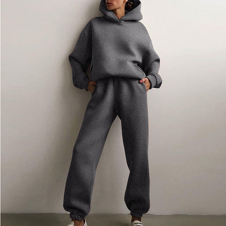 Femme Übergroße Fleecegefütterte Kapuzenjacke und Jogginganzug Set WW
