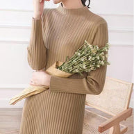 Damen Strickkleid mit feiner Rippstruktur und hohem Kragen WW