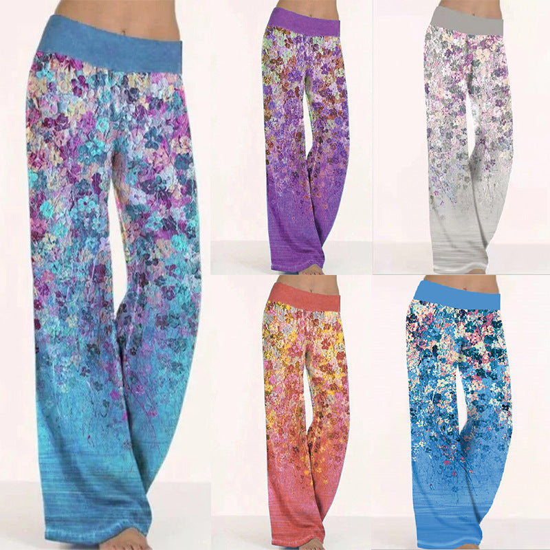 Damen lässige Palazzo-Hose mit floralem Druck und elastischem Bund WW