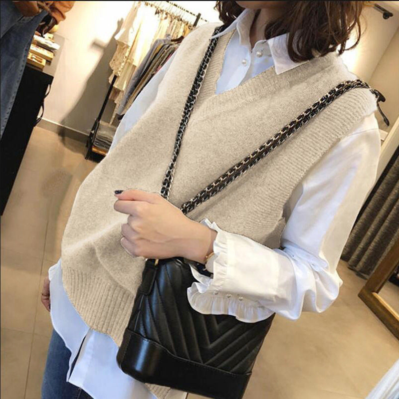 Damen Ärmellose Strickweste mit V-Ausschnitt und Rippdetails WW