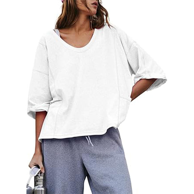 Damen lässiges Sweatshirt mit überschnittenen Ärmeln und lockerer Passform WW