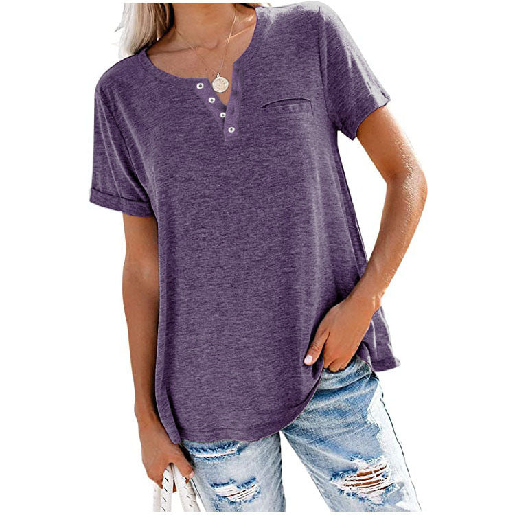 Damen Freizeit T-Shirt mit Knopfleiste und Brusttasche WW