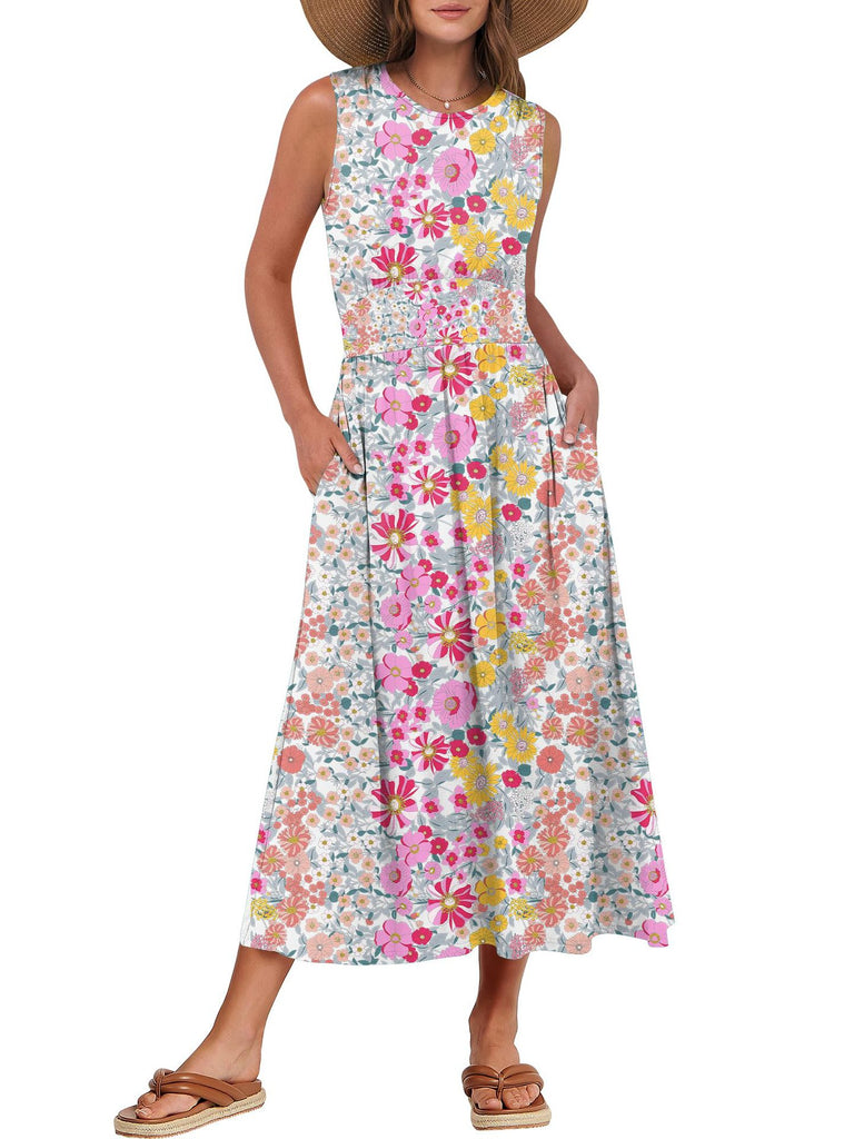 Damen Maxikleid mit floralem Druck und praktischen Taschen WW