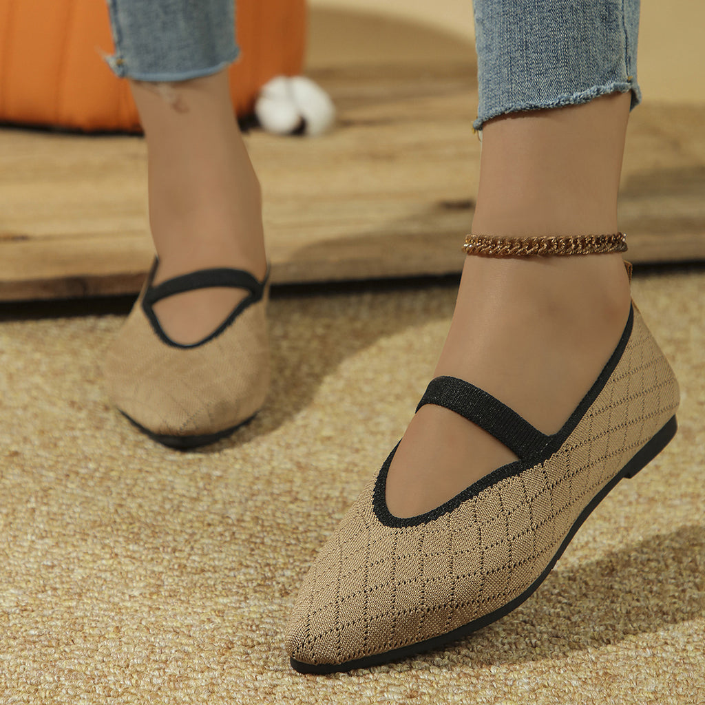 Damen Stylische Spitz Toe Mary Jane Ballerinas mit gestepptem Obermaterial WW
