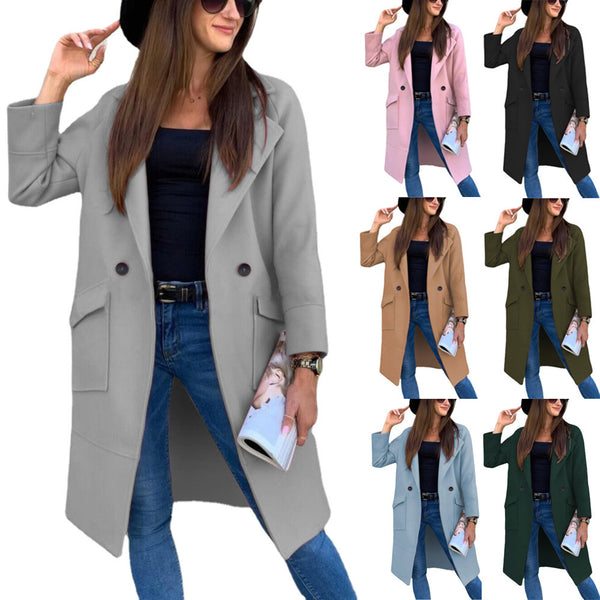 Damen eleganter Trenchcoat mit doppelter Knopfleiste und praktischen Taschen WW