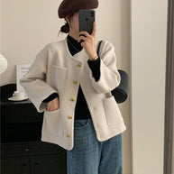 Damen Softe Jacke mit dekorativen Knöpfen und großen Taschen WW