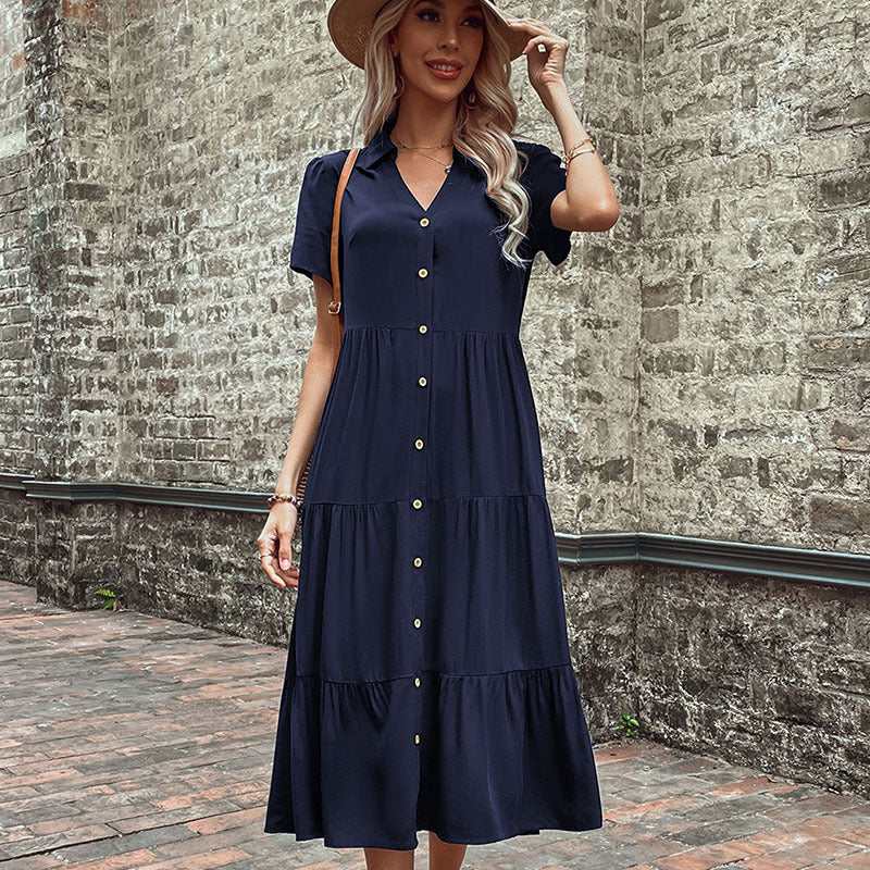Damen Midi-Wickelkleid mit Knopfleiste und verspielten Rüschen WW
