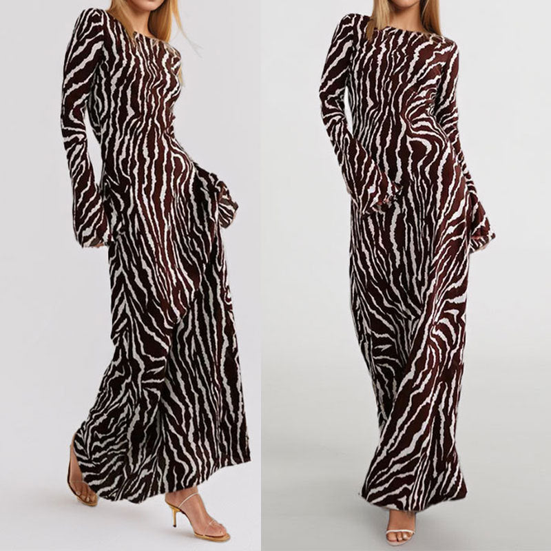 Damen Maxikleid mit einem modernen Zebra-Print und asymmetrischem Schnitt WW