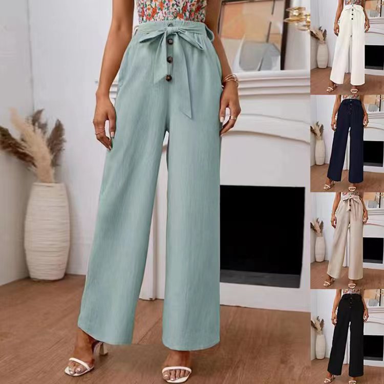 Damen weite Hose mit Bindegürtel und Knöpfen WW