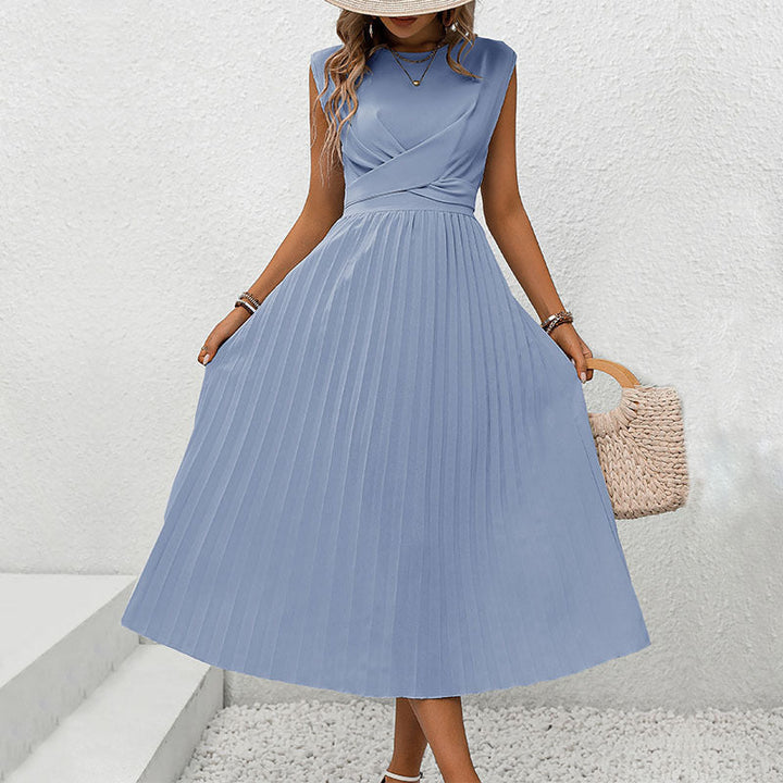 Damen Midi-Kleid mit eleganter Wickeloptik und wehendem Plissee W&W Mode