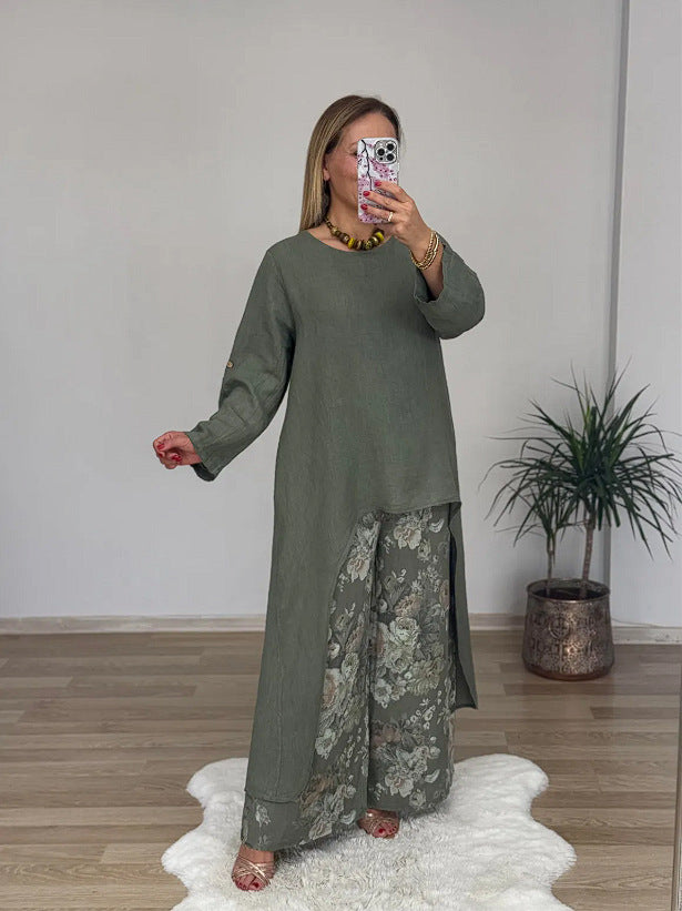 Damen elegante geschichtete Tunika und weite Hosen Set WW