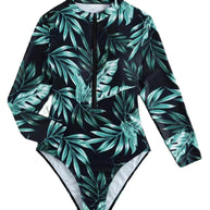 Damen Langarm-Badeanzug mit Floralprint und hochabschließendem Zip WW