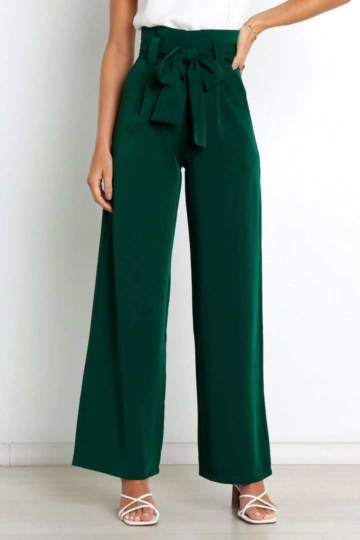 Damen elegante weite Stoffhose mit Taillengürtel W&W Mode