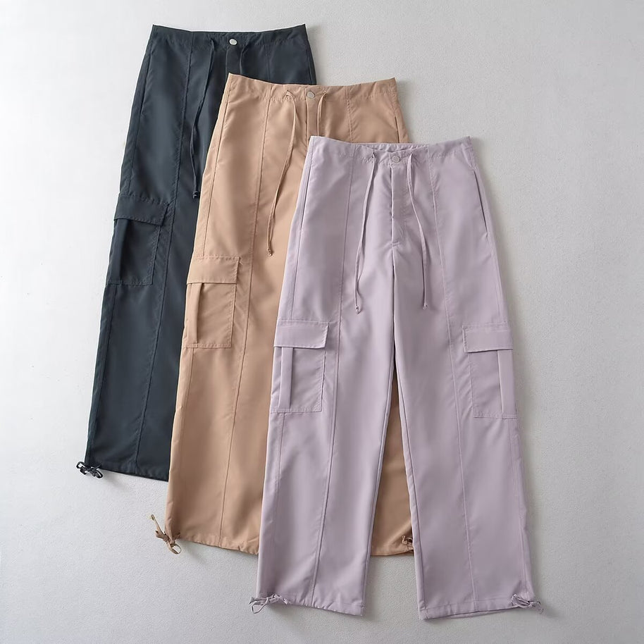 Damen bequeme Cargo-Hose mit verstellbarem Bund und funktionellen Taschen WW