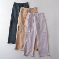 Damen bequeme Cargo-Hose mit verstellbarem Bund und funktionellen Taschen WW