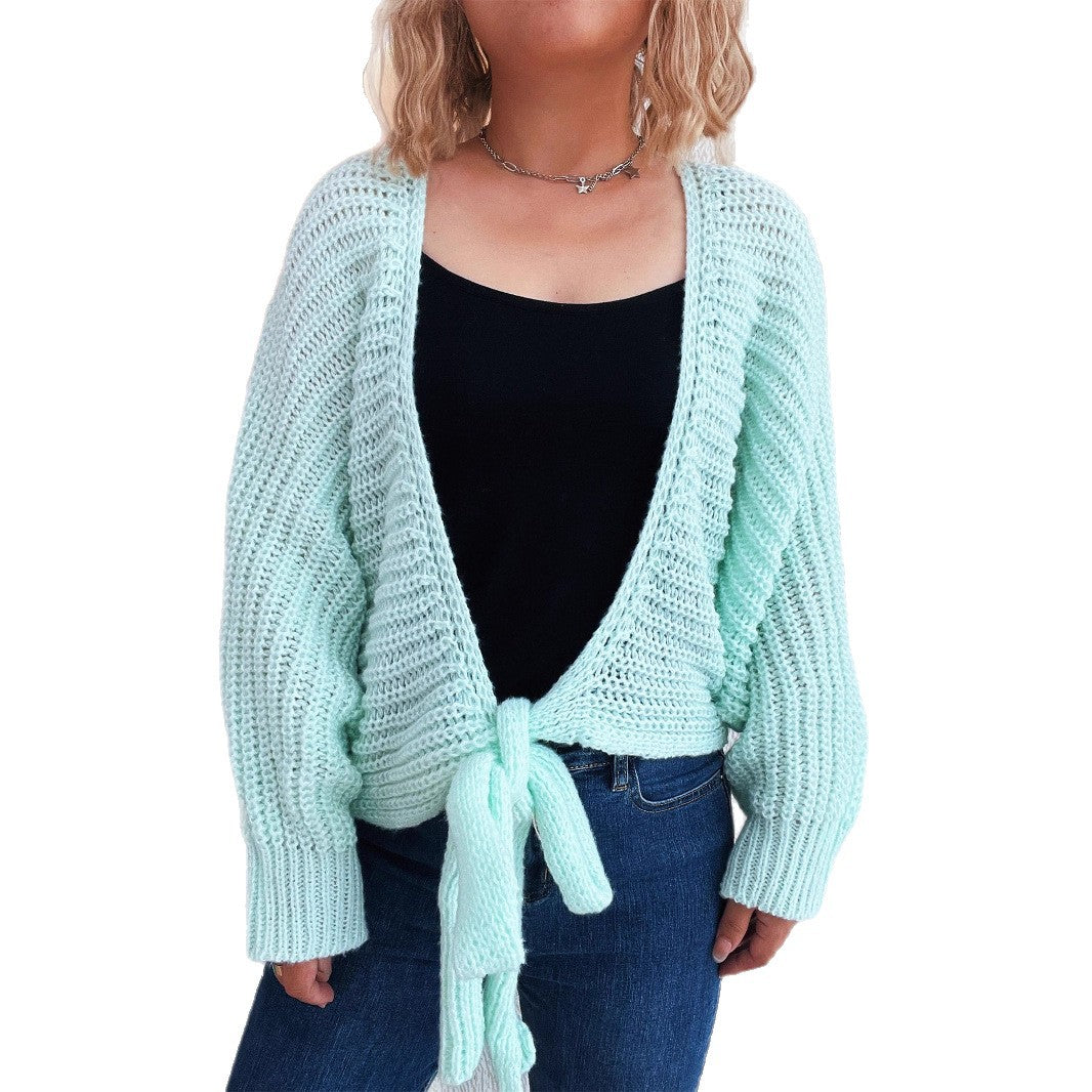 Damen Strickjacke mit verspieltem Bindegürtel und voluminösen Ärmeln WW