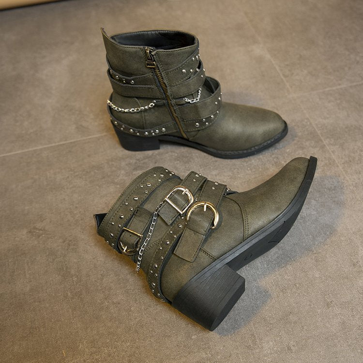 Damen Stiefeletten mit modischem Riemen-Design und dekorativen Akzenten W&W