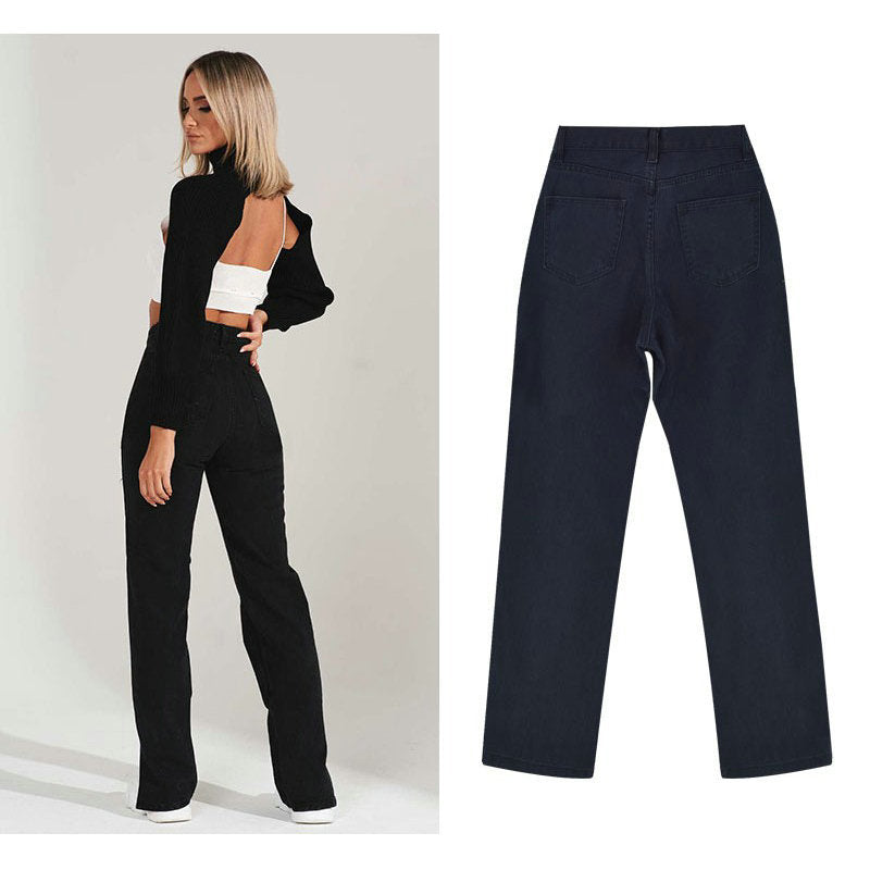 Damen lässige Ripped Jeans mit hoher Taille und modernen Fransen WW