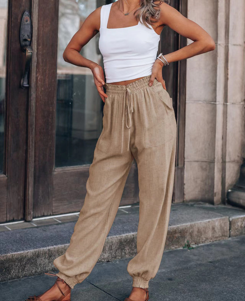 Damen bequeme Chino-Hosen mit elastischem Bund und praktischen Taschen