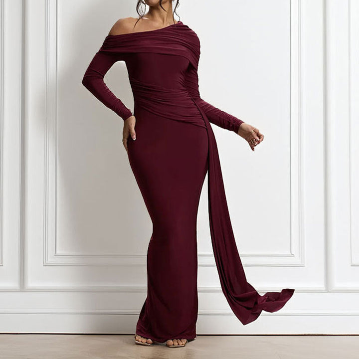 Damen Elegantes One-Shoulder Abendkleid mit figurformendem Schnitt und langen Ärmeln W&W Mode