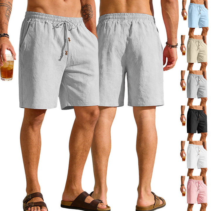 Herren nan leichte Strand-Bermuda aus Leinenmix mit Elastikbund Kordelzug und Zierknopfleiste W&W Mode
