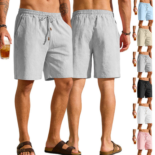 Herren nan leichte Strand-Bermuda aus Leinenmix mit Elastikbund Kordelzug und Zierknopfleiste W&W Mode