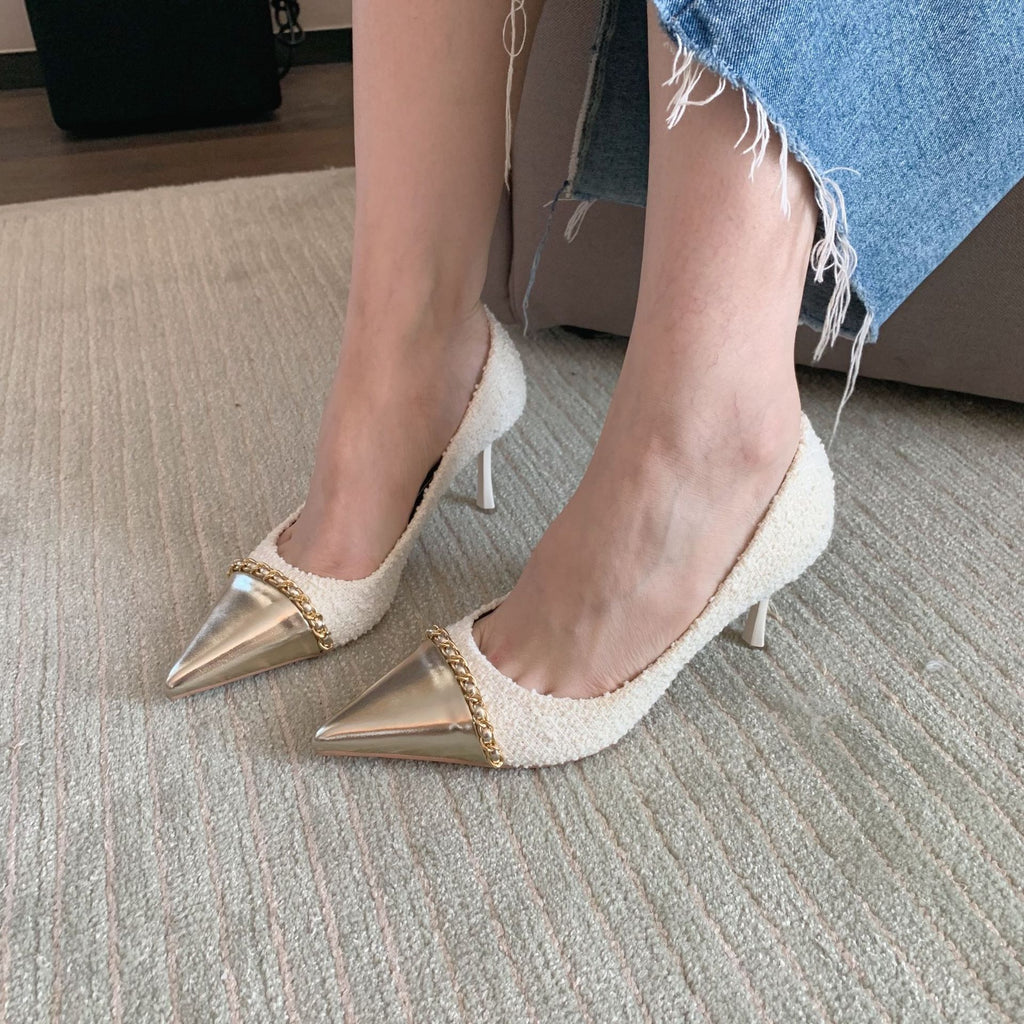 Damen spitze Pumps mit edlem Metallic-Detail und hochwertigem Textiloberteil WW