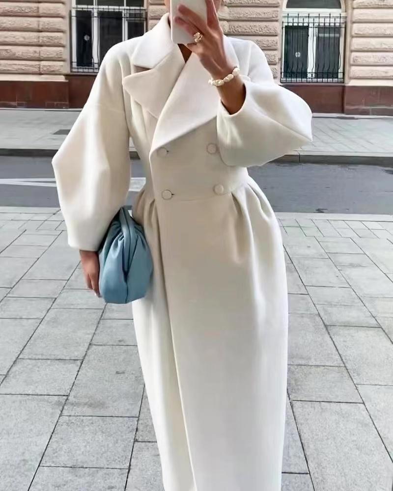 Damen Maximaler Oversized Mantel mit Schulterschultern und Doppelreihe WW