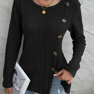 WW Schwarzes Rundhals schrägknopf Strickoberteil