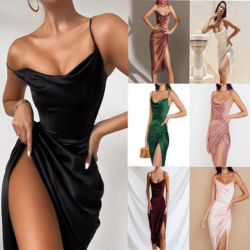 Damen Elegantes Wickelkleid mit Spaghettiträgern und hohem Schlitz