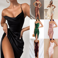 Damen Elegantes Wickelkleid mit Spaghettiträgern und hohem Schlitz