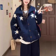 Damen Strickjacke mit Sternenmuster und praktischen Taschen WW