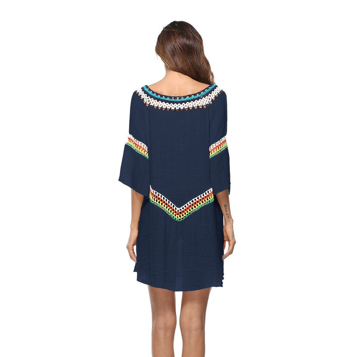 Damen Strandtunika mit bunten Stickereien und weiten Ärmeln W&W Mode