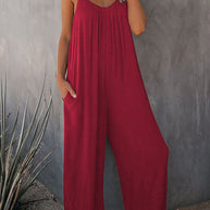 Damen lässiger Jumpsuit mit dekorativen Trägern und leichtem, fließendem Stoff WW
