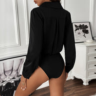 Damen Bluse im Body-Stil mit elegantem Wickeldesign WW