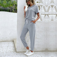 Damen Jumpsuit mit bequemem Kordelzug und lässigem Kurzarmdesign WW