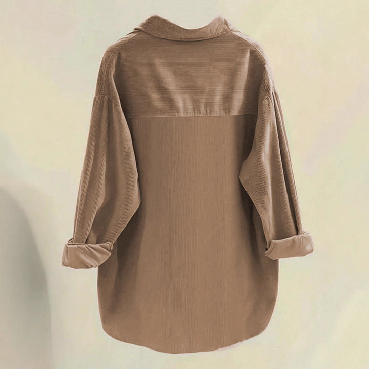 Damen Oversized Hemd aus Rippstoff mit Brusttaschen und schickem Kragen W&W Mode