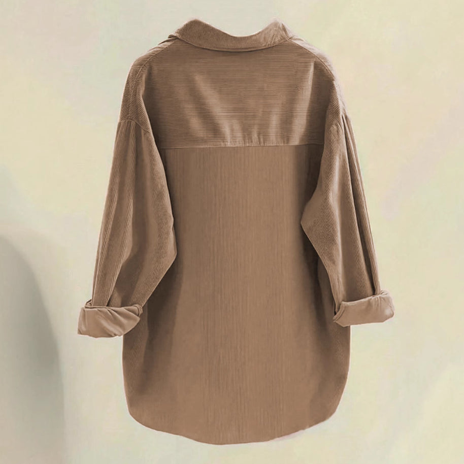 Damen Oversized Hemd aus Rippstoff mit Brusttaschen und schickem Kragen WW