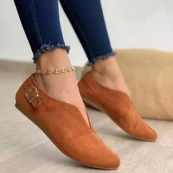 Damen elegante Mokassins mit modischem Riemchen und spitzem Zehenbereich W&W Mode