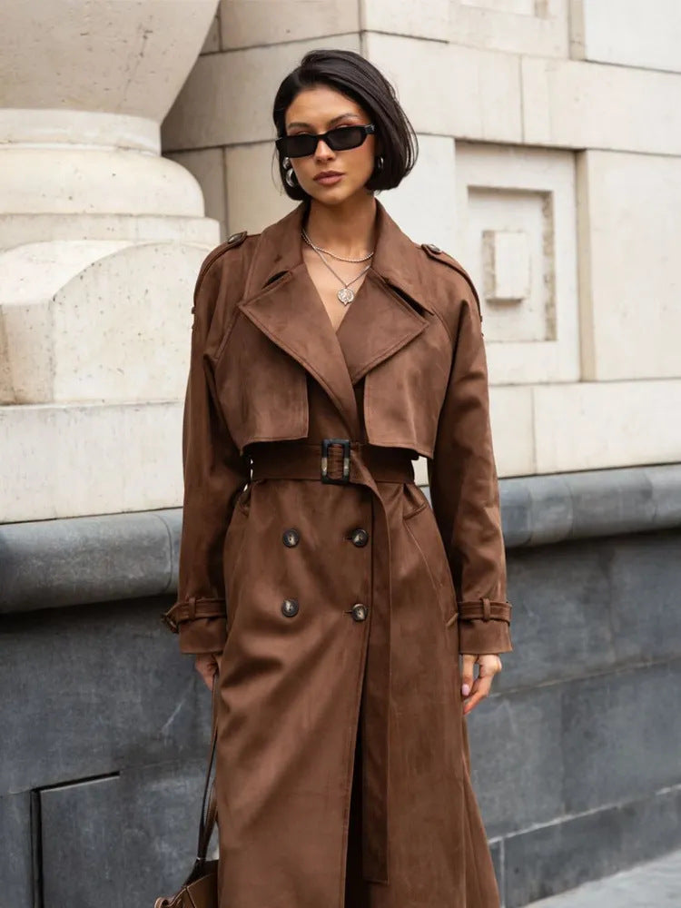 Damen Stilvoller Trenchcoat mit weitem Schnitt und Gürtel WW