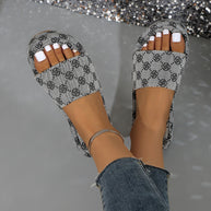 Damen Plattform Rutsch Sandalen mit stilvollem Grafikdruck WW