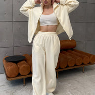 Damen bequemer Fleece-Jogginganzug mit hochschließendem Reißverschluss und weitem Schnitt WW